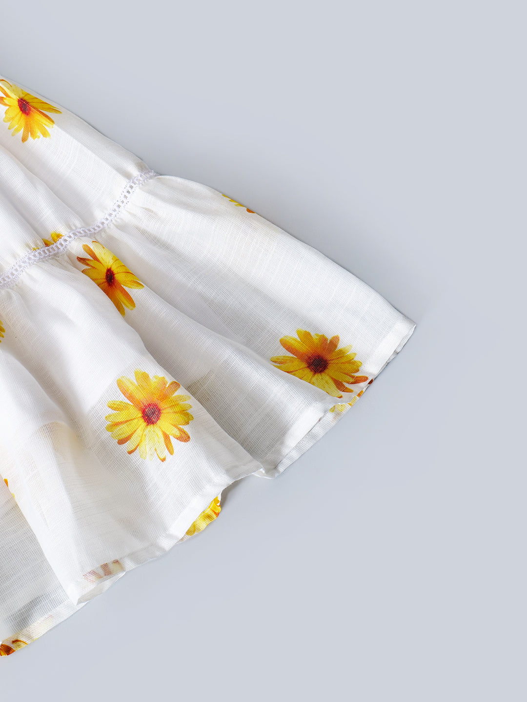 White Top And Skirt Set With Yellow Floral Print (Sk25018012)