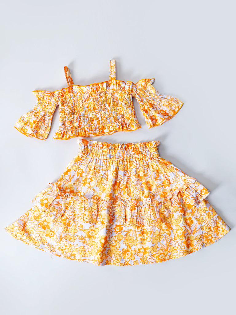 Pspeaches 2-Piece Orange Color Rayon Top & Skirt Set (SK25020013)