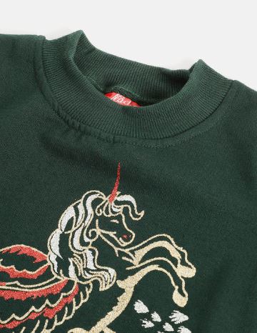 Pspeaches Girls Green Unicorn Printed Sweatshirt (SW-GREEN UNICORN)