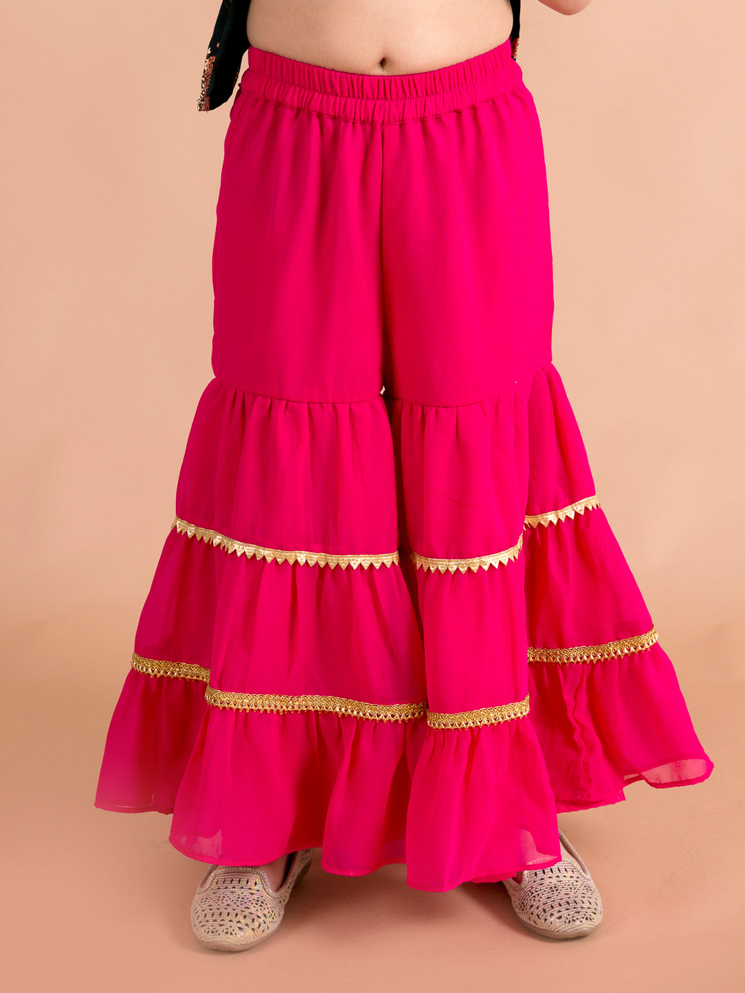 Girls Floral Printed Panelled Kurti with Skirt & With Dupatta (sha-Bottlegreenfoil)