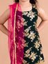 Girls Floral Printed Panelled Kurti with Skirt & With Dupatta (sha-Bottlegreenfoil)