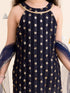 Pspeaches Girls Floral Embroidered Layered Kurta with Sharara & With Dupatta (SHA-NAVY BLUE SEQ)