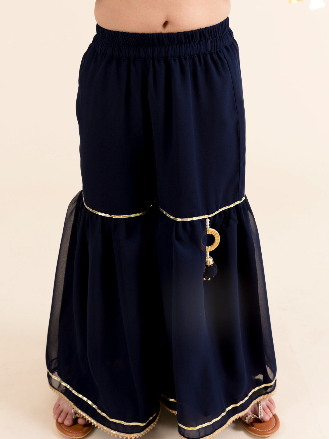 Pspeaches Girls Floral Embroidered Layered Kurta with Sharara & With Dupatta (SHA-NAVY BLUE SEQ)