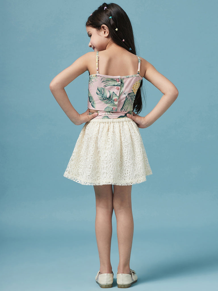 Girls Printed Sleeveless Top with Skirt (sk-beachlace)