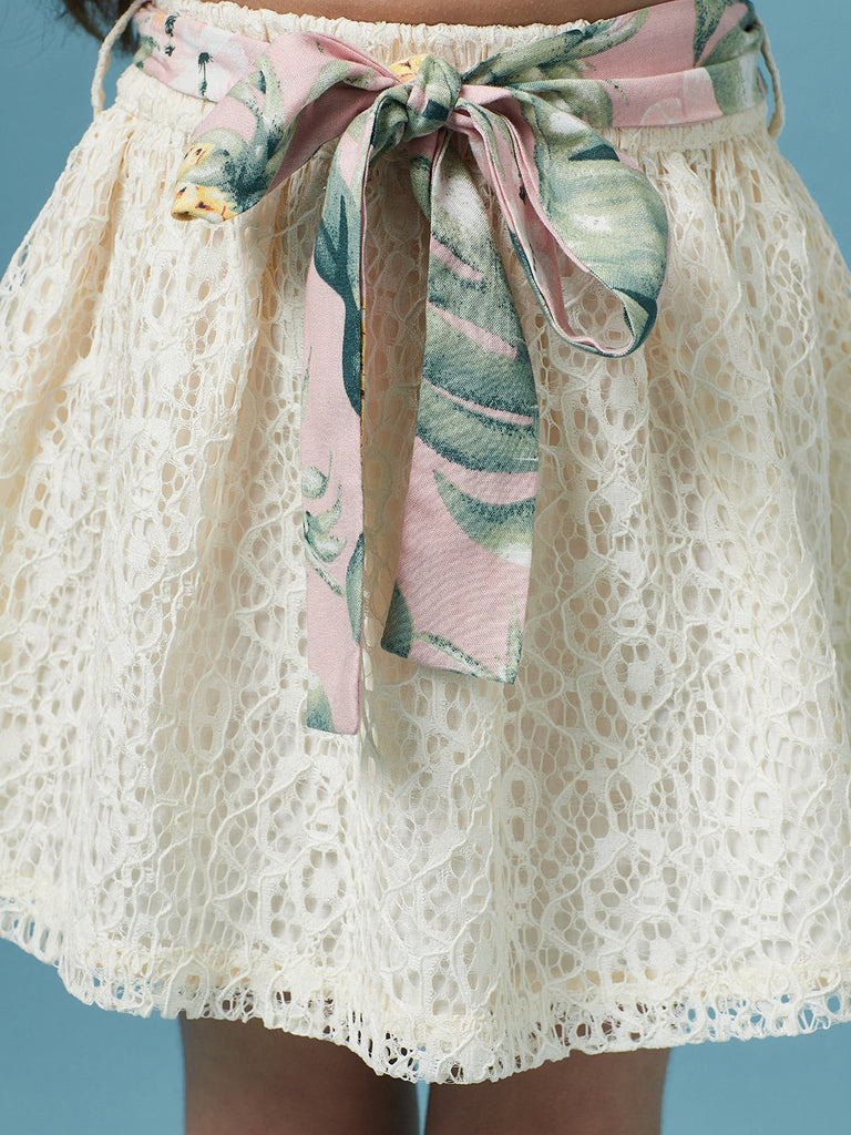 Girls Printed Sleeveless Top with Skirt (sk-beachlace)