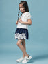 Girls Pink self design Top Round Neck short sleeves Polyester Fabric Top with Skirt (sk-denimlace)