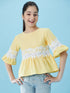 Girls Lace Insert Cotton Peplum Top (t-lemonpep)