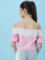 Girls Cold-Shoulder Sleeves Cotton Crop Top (t-pinklace)