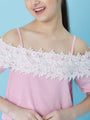 Girls Cold-Shoulder Sleeves Cotton Crop Top (t-pinklace)