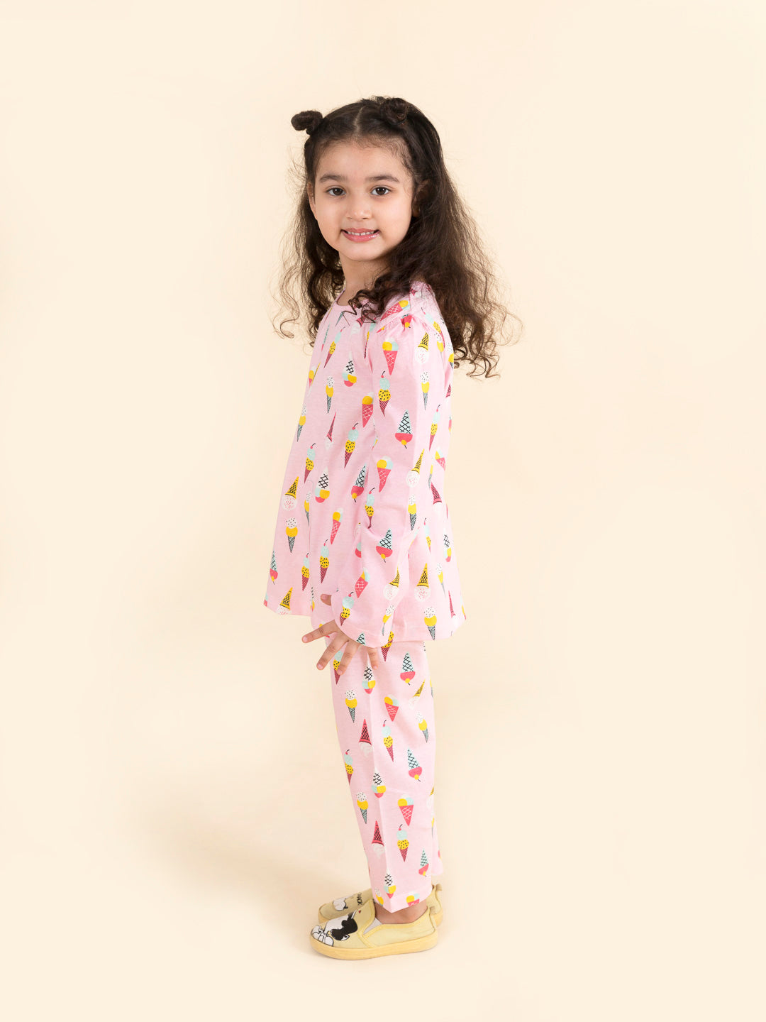 Pspeaches Girls Pink Blue Ice Cream Print Pure Cotton Night Suit (NW-PIN ICECREAM)