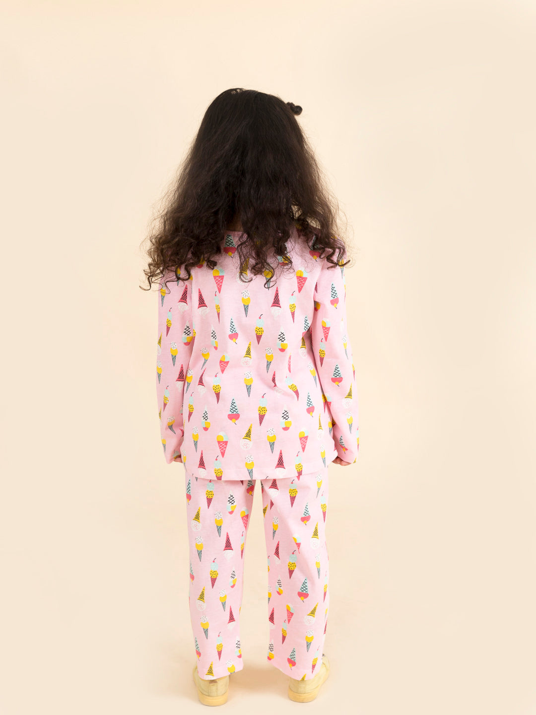 Pspeaches Girls Pink Blue Ice Cream Print Pure Cotton Night Suit (NW-PIN ICECREAM)