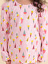 Pspeaches Girls Pink Blue Ice Cream Print Pure Cotton Night Suit (NW-PIN ICECREAM)