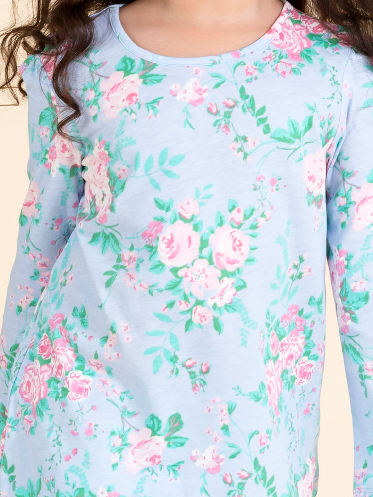 Pspeaches Girls Multicolor Floral Printed Pure Cotton Night Suit (NW-MULTI FLOWER)