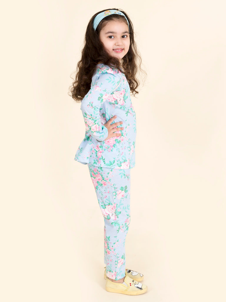 Pspeaches Girls Multicolor Floral Printed Pure Cotton Night Suit (NW-MULTI FLOWER)