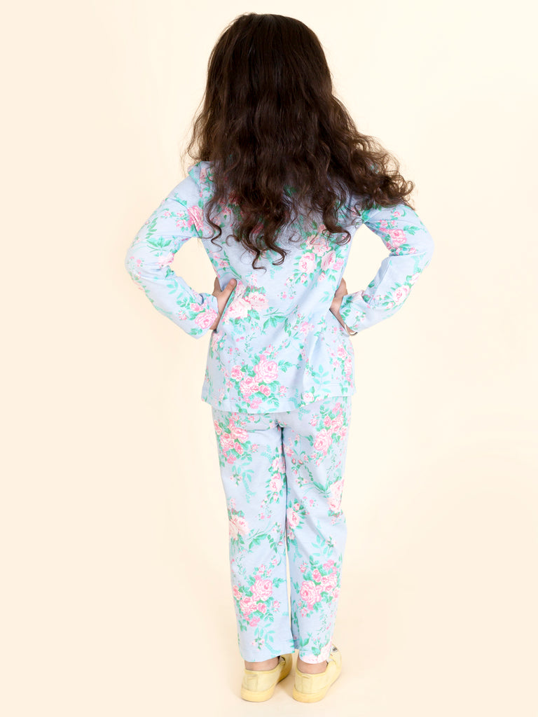 Pspeaches Girls Multicolor Floral Printed Pure Cotton Night Suit (NW-MULTI FLOWER)