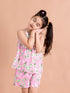 Girls Pink & White Printed Cotton Night suit (NW-Pinkgreen)