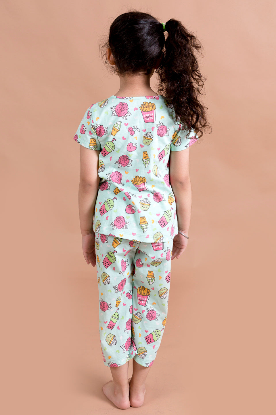 Girls Green & Pink Printed Night suit (NW-GreenRose)