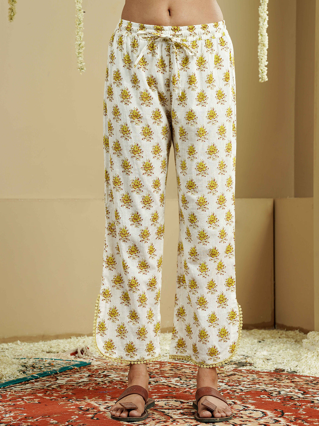White-Lime Pintuck Detailing Cotton Kurta set