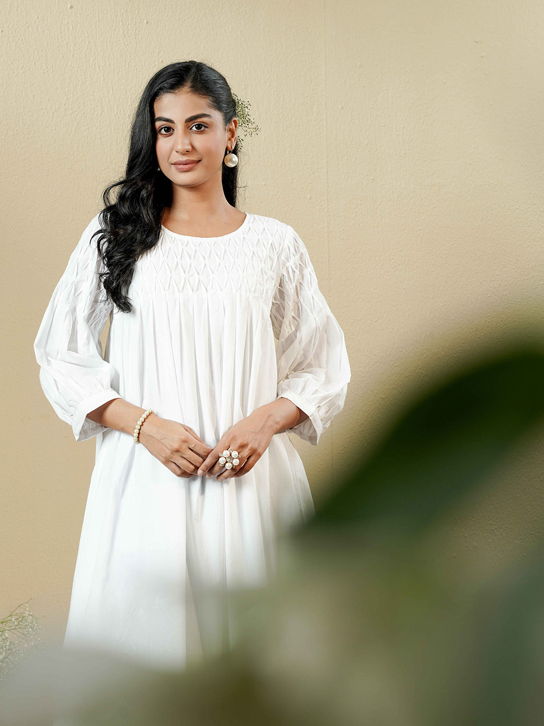 White Pintuck detailing Cotton Kurta