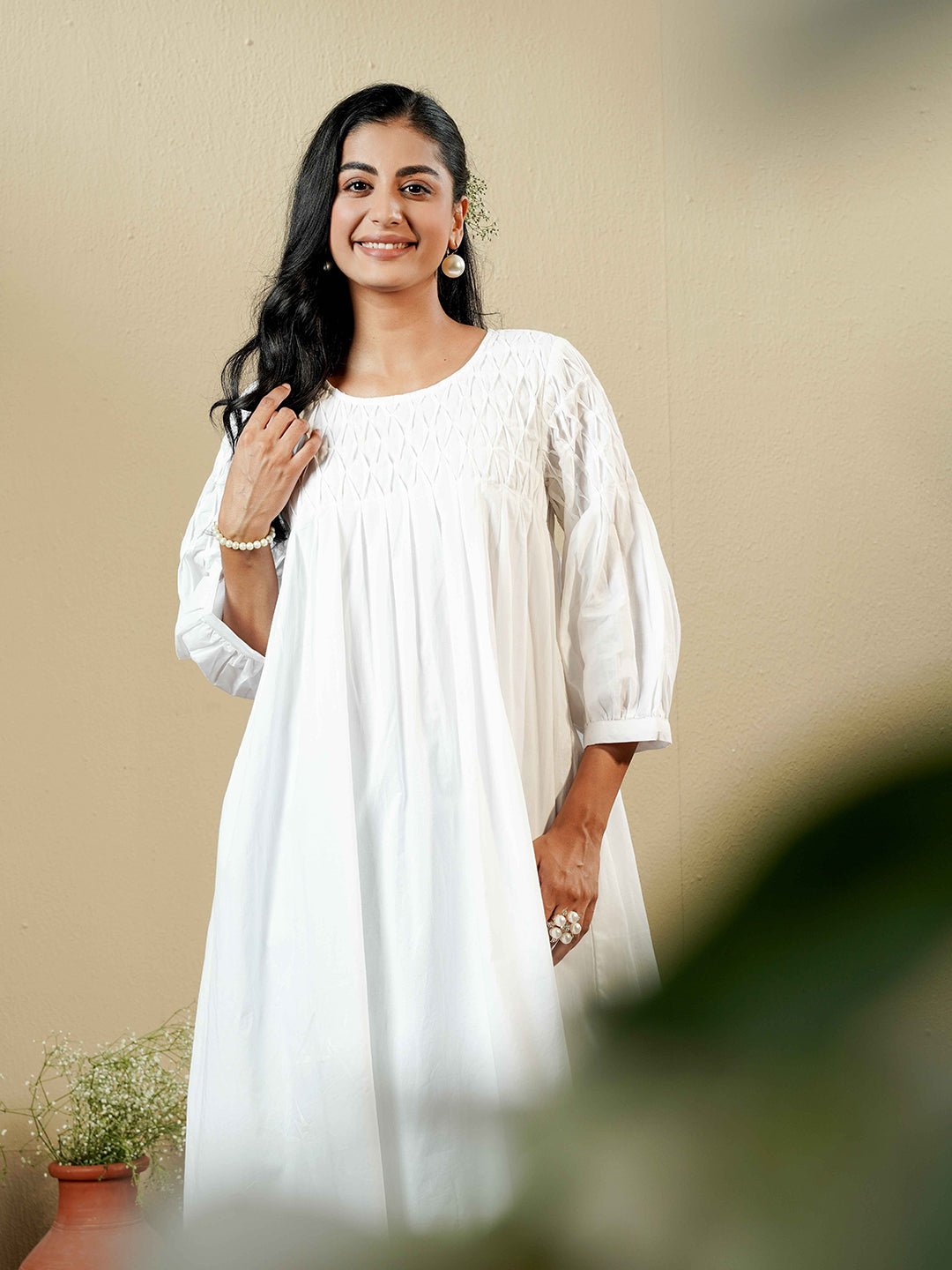 White Pintuck detailing Cotton Kurta