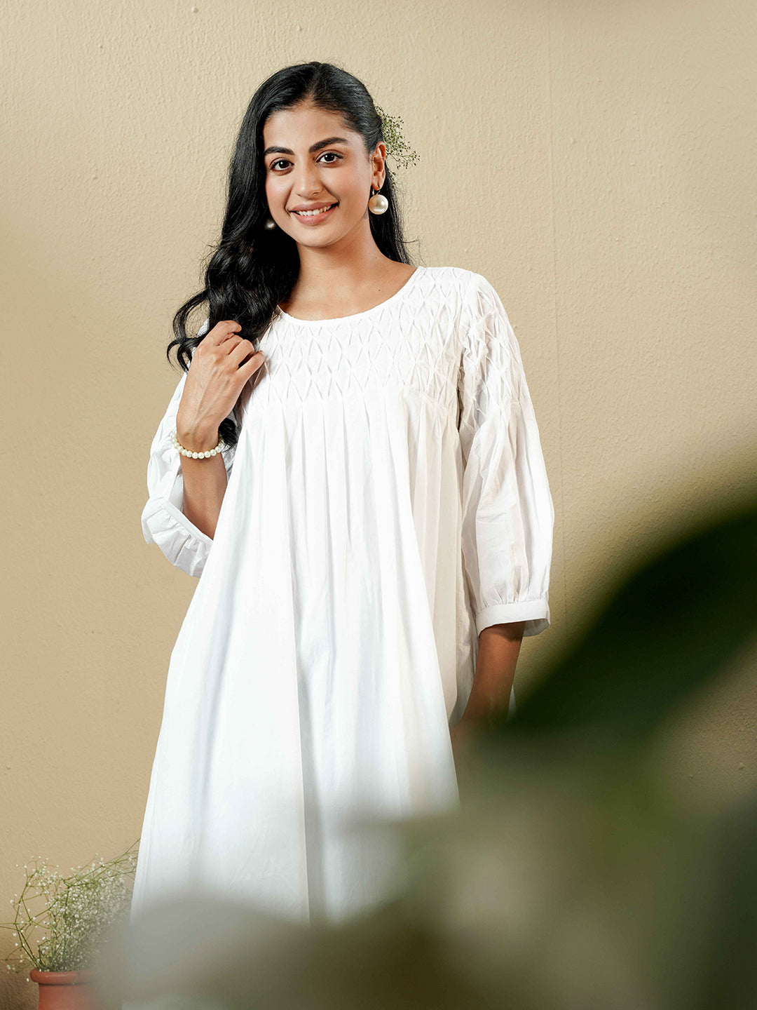 White Pintuck detailing Cotton Kurta