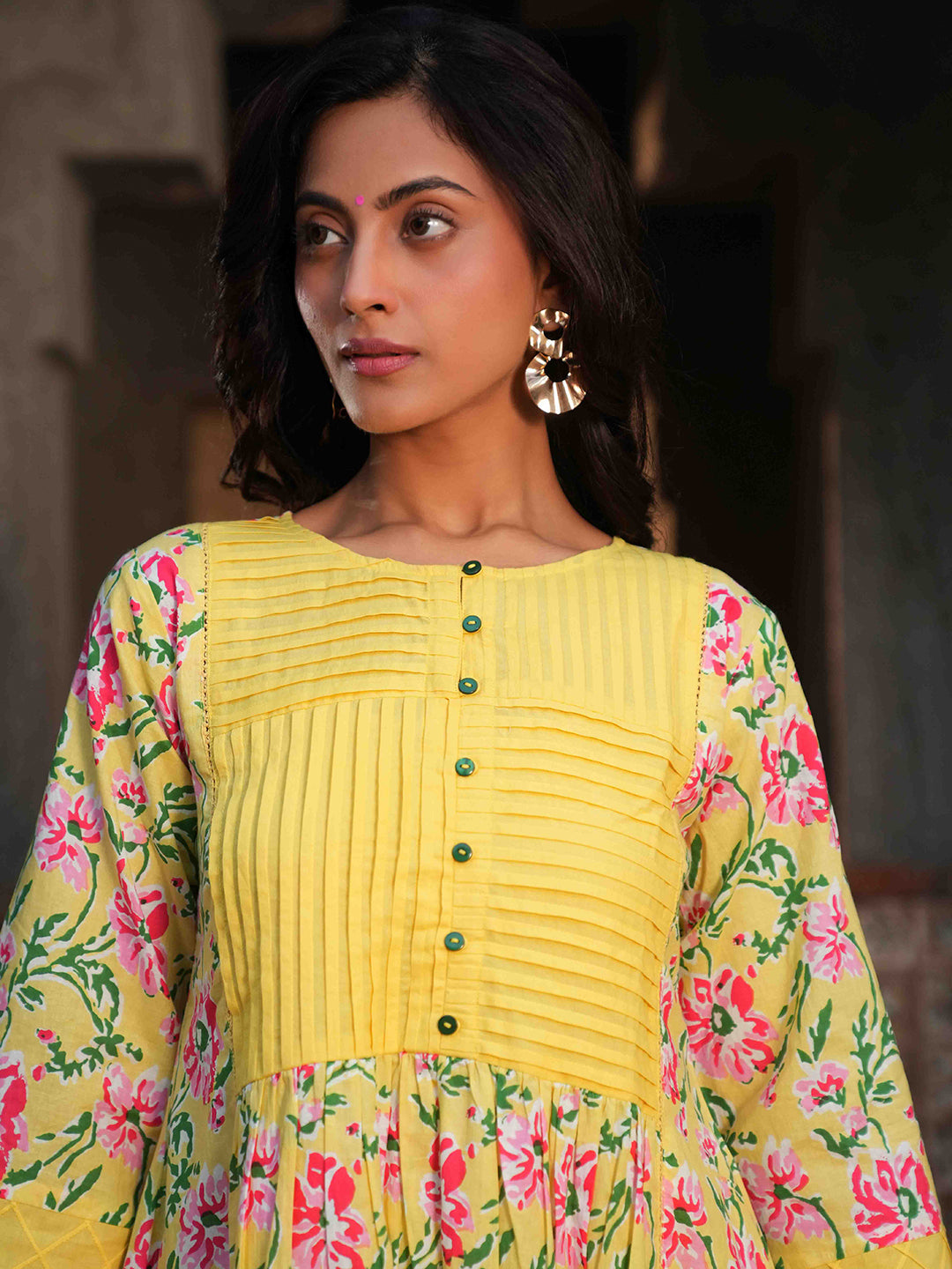 Sunshine Yellow Floral Pintuck Kurta Set