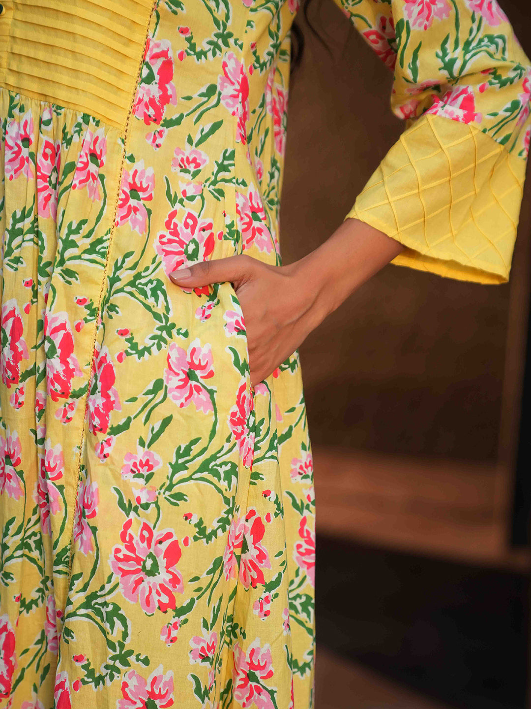 Sunshine Yellow Floral Pintuck Kurta
