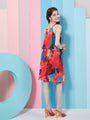 Chic Girl's Abstract Printed Georgette Fit Flare Dress Red Color Special Occasion Wear Fashionable Dress (d-abredpleat)