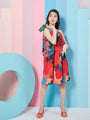 Chic Girl's Abstract Printed Georgette Fit Flare Dress Red Color Special Occasion Wear Fashionable Dress (d-abredpleat)