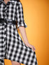 Girls Checked Shirt Collar Belted Monochrome Cotton Shirt Dress (d-blackasy)