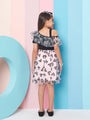 Girl's Floral Print Cold-Shoulder Woollen Net Fit Flare Dress Every day Comfortable Wear (d-blackbutterfly)