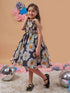 Girl's Floral Printed Fit Flare Dress Effortlessly Trendy Stylish for Every Occasion Black Color (d-blackdaisy)