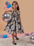Girl's Floral Printed Fit Flare Dress Effortlessly Trendy Stylish for Every Occasion Black Color (d-blackdaisy)