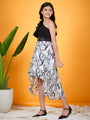Girls Abstract Printed One shoulder Flared Sleeves Satin Fit & Flare Dress (d-blackwhit)