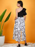 Girls Abstract Printed One shoulder Flared Sleeves Satin Fit & Flare Dress (d-blackwhit)