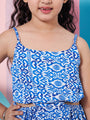 Girl's Graphic Printed Sleeveless Cut Out Fit Blue Flare Dress (d-blueindi)