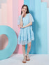 Girl's V-Neck Lace Fit Flare Dress Blue Color Effortlessly Perfect for Every Occasion (d-bluelace)