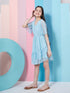 Girl's V-Neck Lace Fit Flare Dress Blue Color Effortlessly Perfect for Every Occasion (d-bluelace)