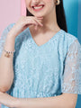Girl's V-Neck Lace Fit Flare Dress Blue Color Effortlessly Perfect for Every Occasion (d-bluelace)