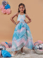 Girl's Geometric Print Shoulder Strap Fit Flare Maxi Dress Blue Color Effortlessly Stylish and Chic (d-blueorganza)