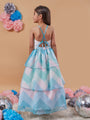 Girl's Geometric Print Shoulder Strap Fit Flare Maxi Dress Blue Color Effortlessly Stylish and Chic (d-blueorganza)