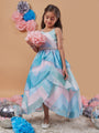 Girl's Geometric Print Shoulder Strap Fit Flare Maxi Dress Blue Color Effortlessly Stylish and Chic (d-blueorganza)