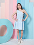 Chic Girl's One Shoulder Striped Crepe Fit & Flare Dress Trendy Comfortable and Perfect for Everyday Wear (d-blueshoulder)