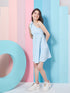 Chic Girl's One Shoulder Striped Crepe Fit & Flare Dress Trendy Comfortable and Perfect for Everyday Wear (d-blueshoulder)