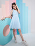Chic Girl's One Shoulder Striped Crepe Fit & Flare Dress Trendy Comfortable and Perfect for Everyday Wear (d-blueshoulder)