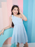 Chic Girl's One Shoulder Striped Crepe Fit & Flare Dress Trendy Comfortable and Perfect for Everyday Wear (d-blueshoulder)