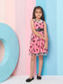 Girl's Floral Printed Fit Flare Dress Pink Color Exclusive Design High-Quality Fabric (d-butterflybelt)