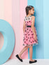 Girl's Floral Printed Fit Flare Dress Pink Color Exclusive Design High-Quality Fabric (d-butterflybelt)