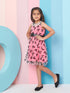 Girl's Floral Printed Fit Flare Dress Pink Color Exclusive Design High-Quality Fabric (d-butterflybelt)