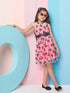 Girl's Floral Printed Fit Flare Dress Pink Color Exclusive Design High-Quality Fabric (d-butterflybelt)